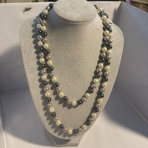Park Lane white silver and black pearl necklace 23”